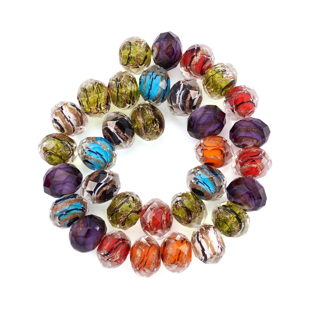 1163 12mm Gold Sand Lampwork Faceted Glass Beads Millefiori Round Loose